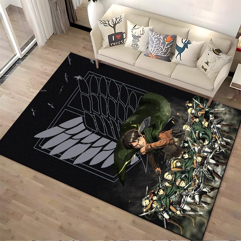 "Attack On Titan Themed Carpet with Survey Corps and Wings Design" Suitable for Use As an Anti-slip for Living Room Bedroom Sofas