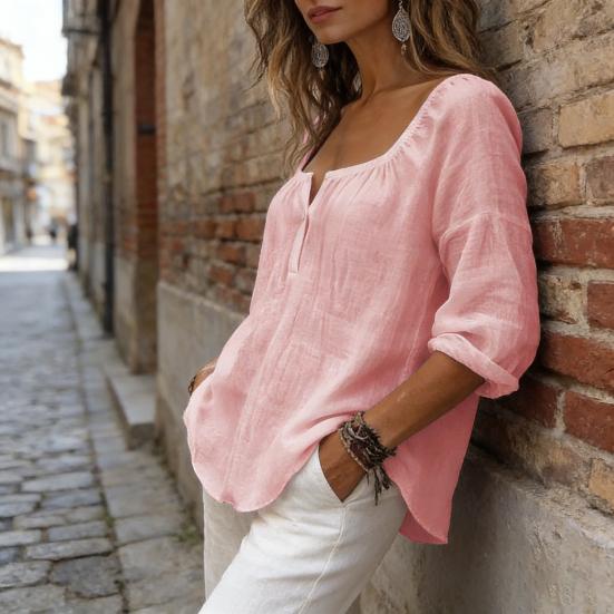 Damen Oberteile V-Ausschnitt Langarm Locker Geschnittene Bluse Einfarbig Dehnbares Halsband Tops Arbeit Party Date Kleidung