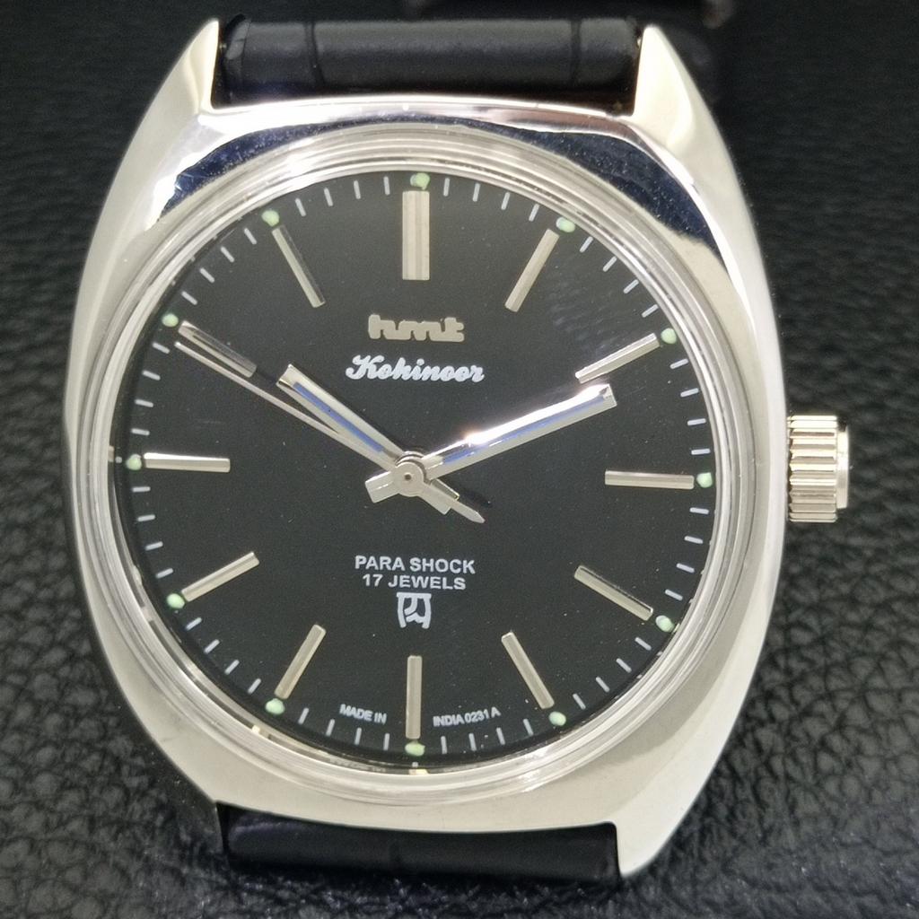 VINTAGE HMT HAND-WINDING INDIAN MENS BLACK COLOR DIAL WATCH a700330-5 R202-a700330
