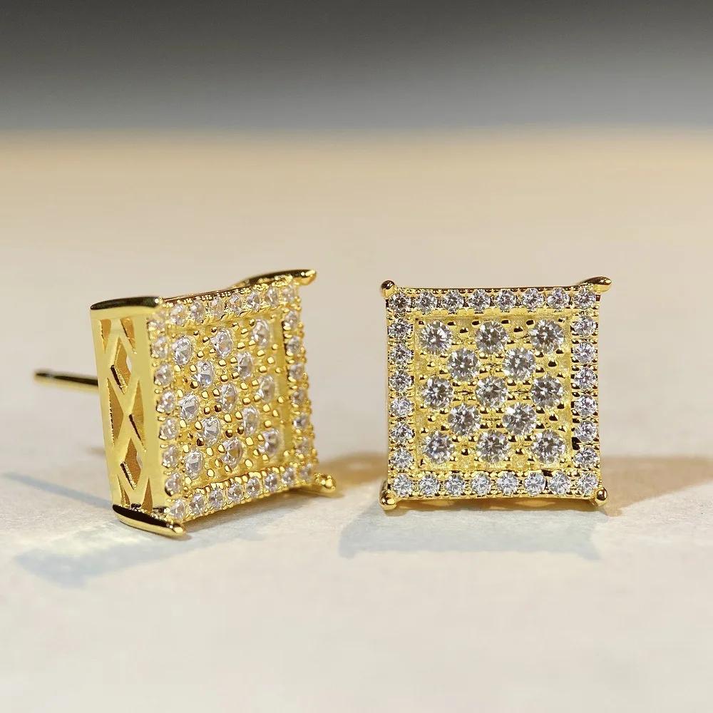 Luxurious 18K white gold and platinum PT950 hip-hop earrings for men and women, fashionable moissanite D color earrings