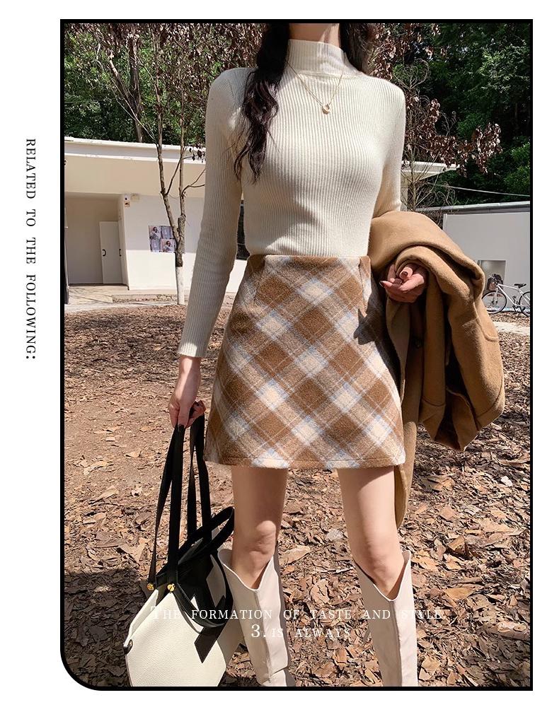 2025 Autumn/Winter Women's High-Waisted Plus Size Yellow Plaid Wool Mini Skirt