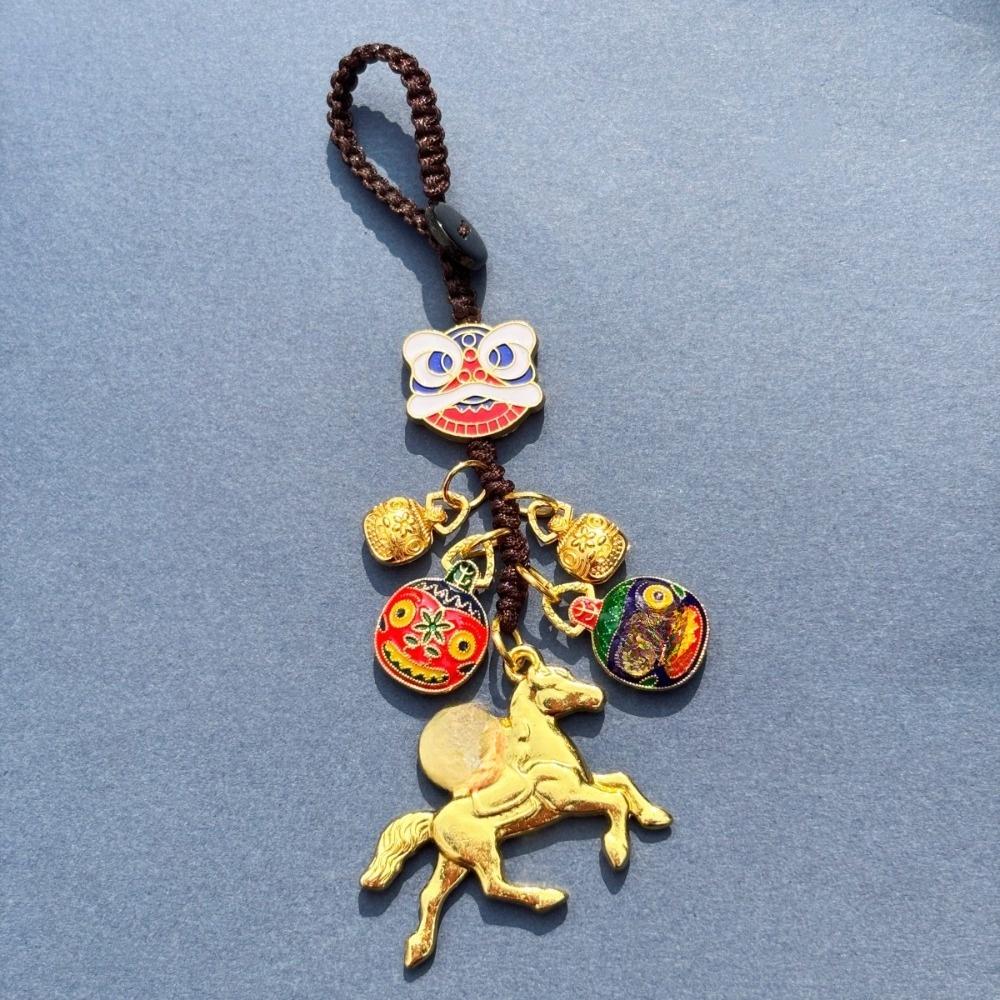 Retro Chinese Phone Chain Cute Fortune God Keyring Hand-woven Plutus Lucky Keychain  Decoration
