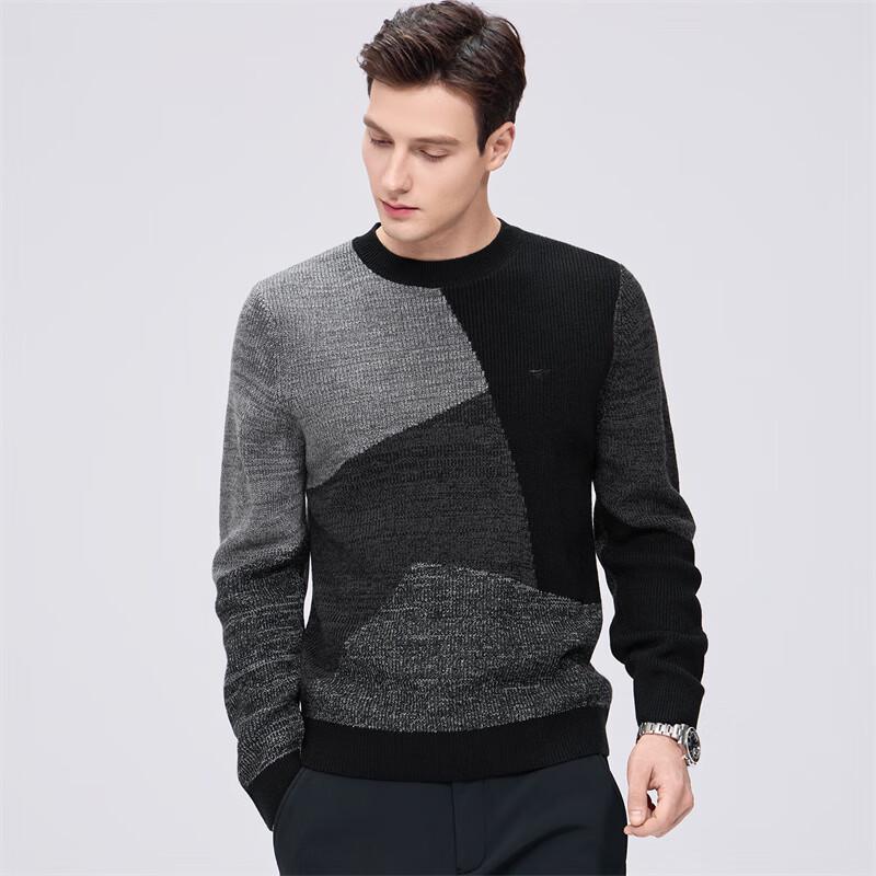 Septwolves Men's Wool Blend Colorblock Round Neck Sweater