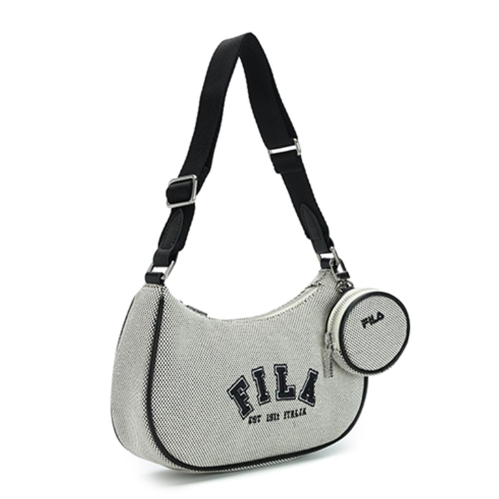Fila Bolso de Hombro Casual de Tela con Forma de Media Luna para Mujer Marrón Oscuro F13W338172F-BK
