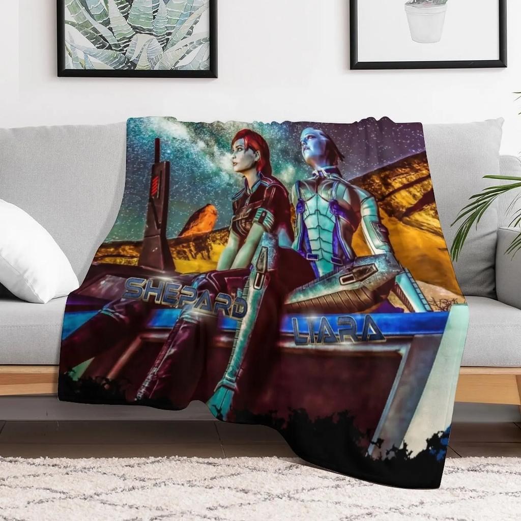 Mass Effect Shepard Liara Throw Blanket Warm Plush Fuzzy Blanket for Living Room