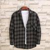 Men Autumn Shirt Plaid Print Contrast Colors Turn-down Collar Lapel Korean Style Single-breasted Loose Pocket Soft Patchwork Spring Shirt Daily Wear