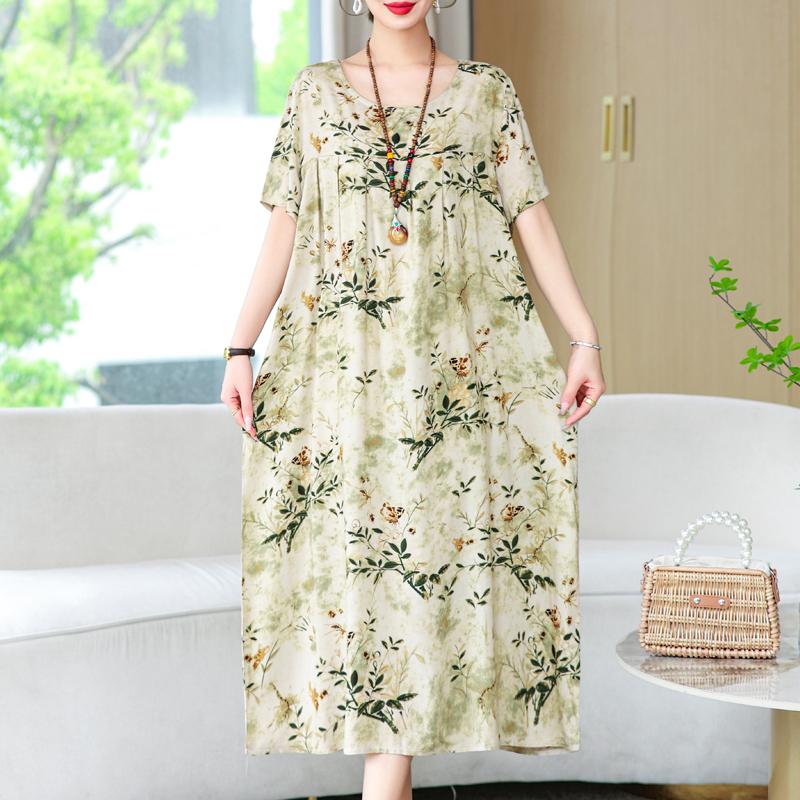 Women's Loose Dresses Elegant Plus Size Short Sleeve Casual Summer Oversize Long Dress Female Vintage Clothes