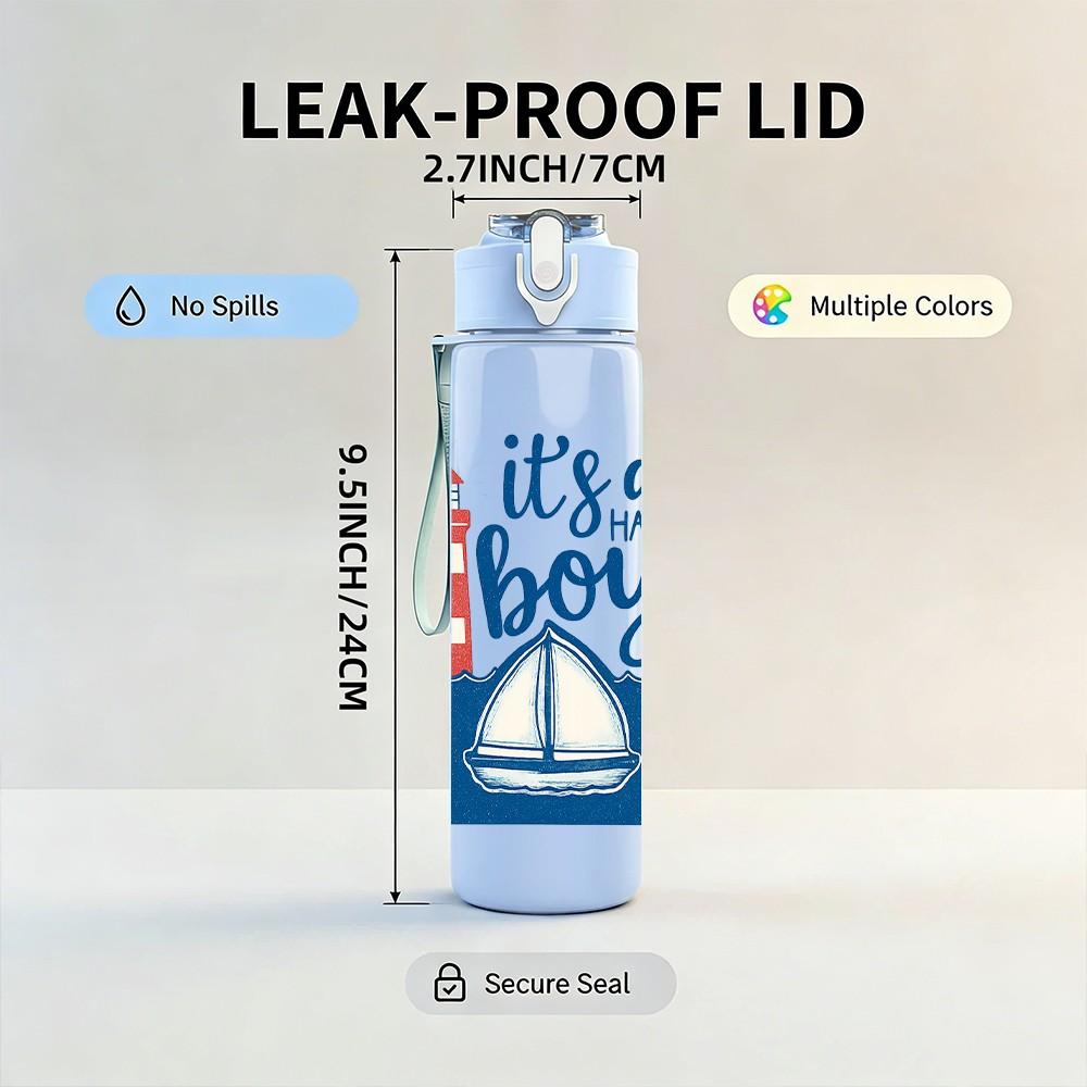 1PC It Is A Boy Lighthouse Sailboat Text 750ml Color Plastic Sports Water Bottle Leakproof Flip Straw Lid Suitable for Sports Office Home Use