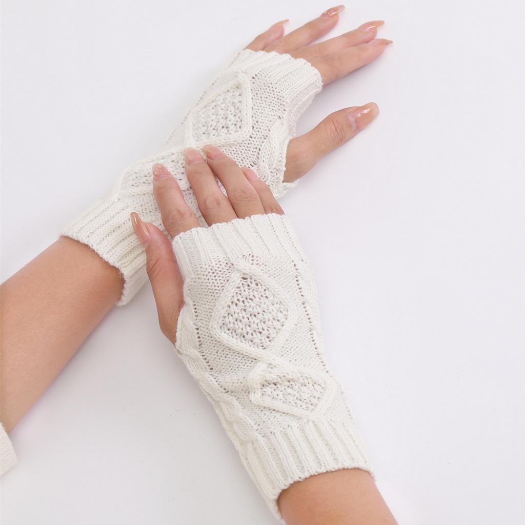 Short Diamond Shaped New Knitted Wool Warm Half Fingerless Gloves Autumn and Winter Women's Fashion Sleeves Fake Sleeves