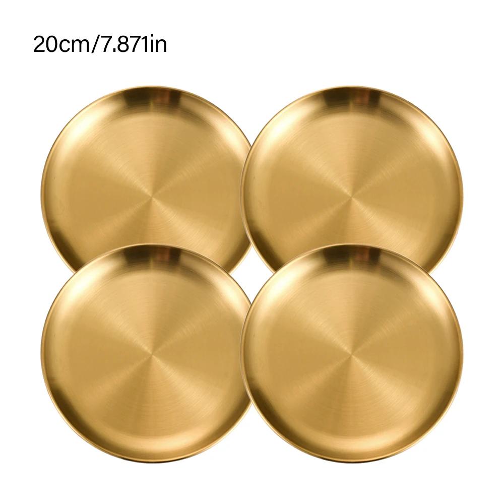 4Pcs Stainless Steel Plate Tray, Dining Tray, Steak Plate, Barbecue Plate, Korean Stainless Steel Circular Barbecue Plate