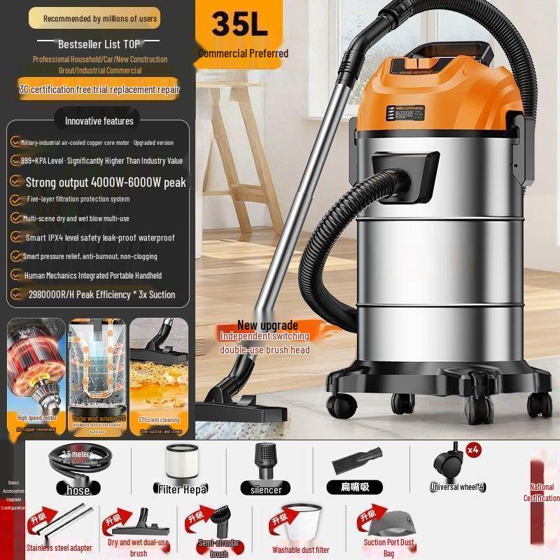 High-Power Home & Car Vacuum: Industrial Suction for Floors, Carpets, Renovations, and Grouting