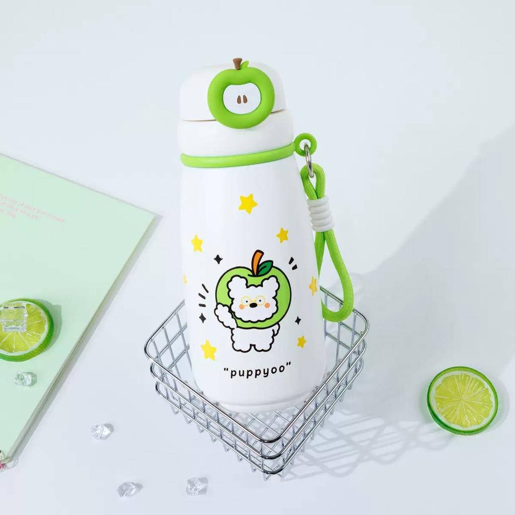 Water Bottle Cute Apple Dog Cartoon Thermos Cup Sturdy Lifting Ring Easy To Carry a Cup Double Drinking Cup