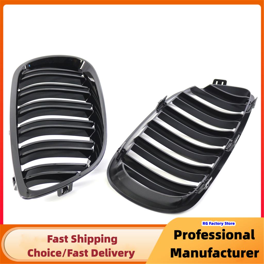 For BMW E92 E93 M3 2006 2007 2008 2009 Front Bumper Kidney Grille 1Pair Glossy Black Car Racing Grill Dual Line Sport Grille