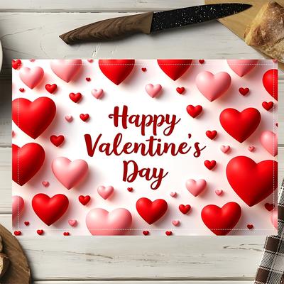4er-Set quadratische Platzsets, Rot Rosa Weißes Herz Valentinstags-Segen, Küchentisch-Dekoration, Platzsets, Schalen- und Tellerunterlagen