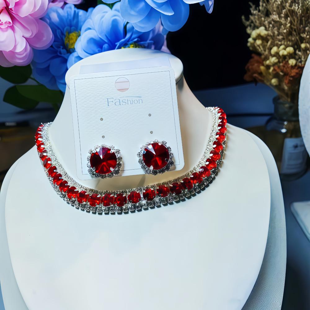 Zircon Diamond Geometric Necklace & Earrings Set – Light Luxury Jewelry for Elevated Style