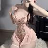 Deep V Flower Vine Open Crotch Bodysuit Suspender Embroidery Ballet Nightdress Slim Gathered Mesh Bodycon