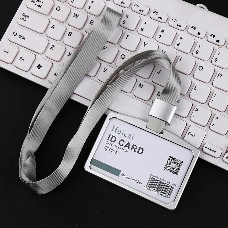 Gold Silver Card Cover Women Aluminum Alloy Work Name Card Holders Case Business Work Card ID Badge Lanyard Holder Metal Bags