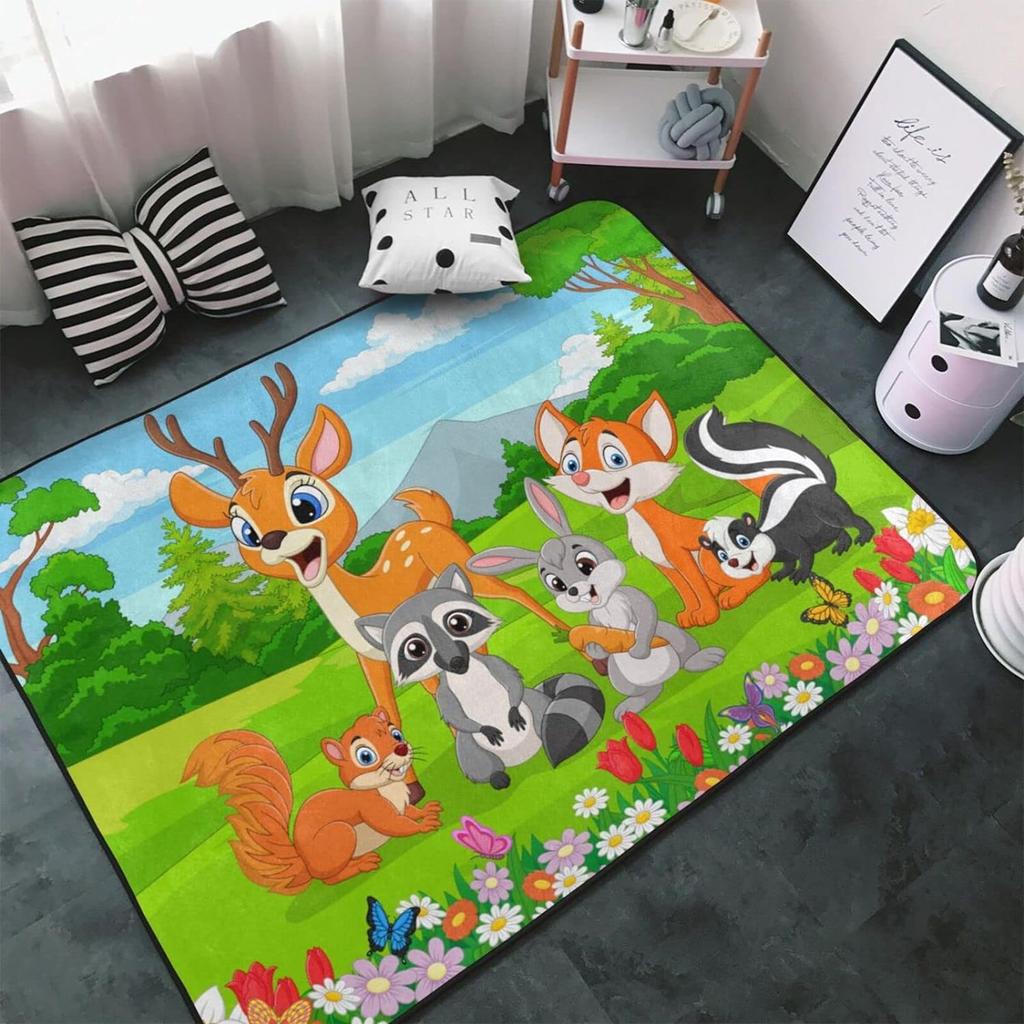 Dzikie Zwierzę Kreskówkowe Dywanik Obszarowy, Dywan ze Zwierzętami Safari Afrykańskiego dla Dzieci, Dekoracja Pokoju Kawaii, Mata Wejściowa, Mata Podłogowa Dzikie Zwierzęta Dżungli