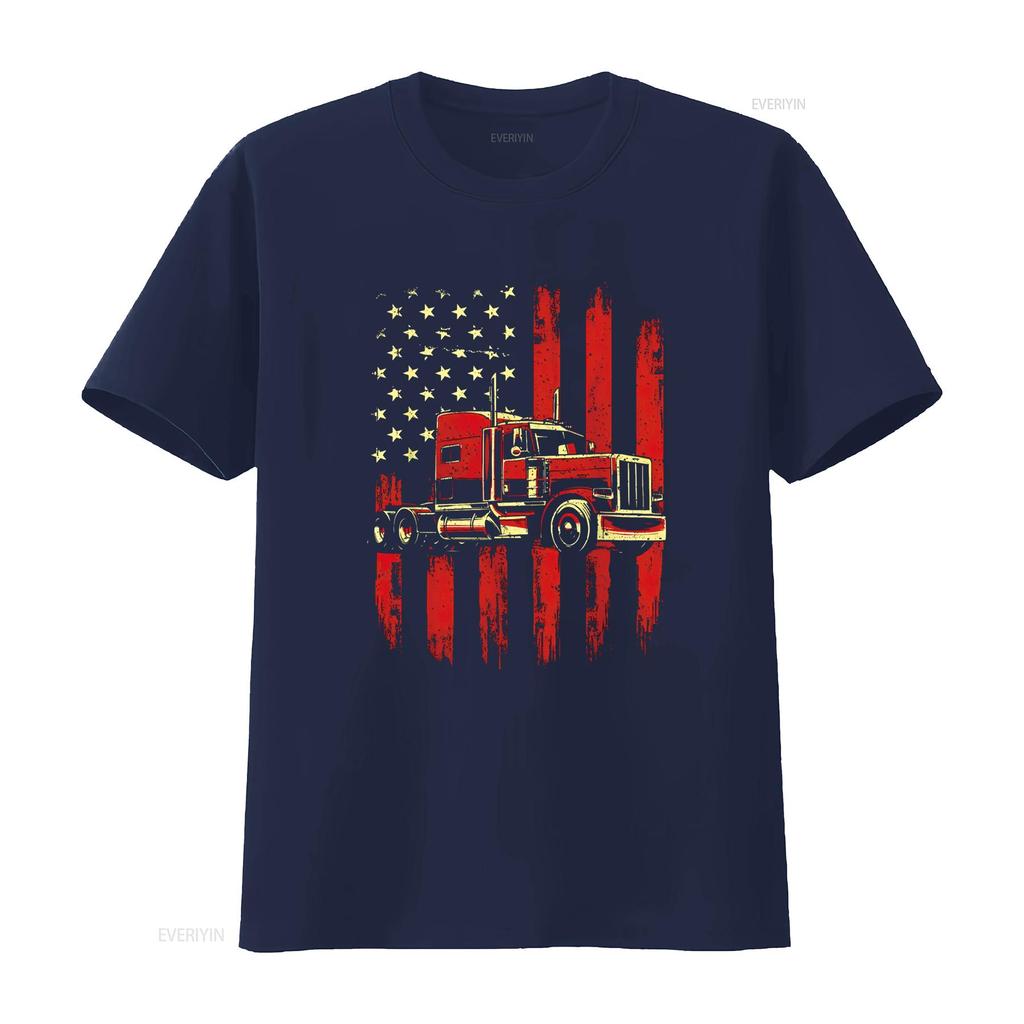 American Trucker Semi Truck Driver Trucking Big Rig T Shirt vintage Washed Stretched Top For Everyday Wear Casual Unisex homme