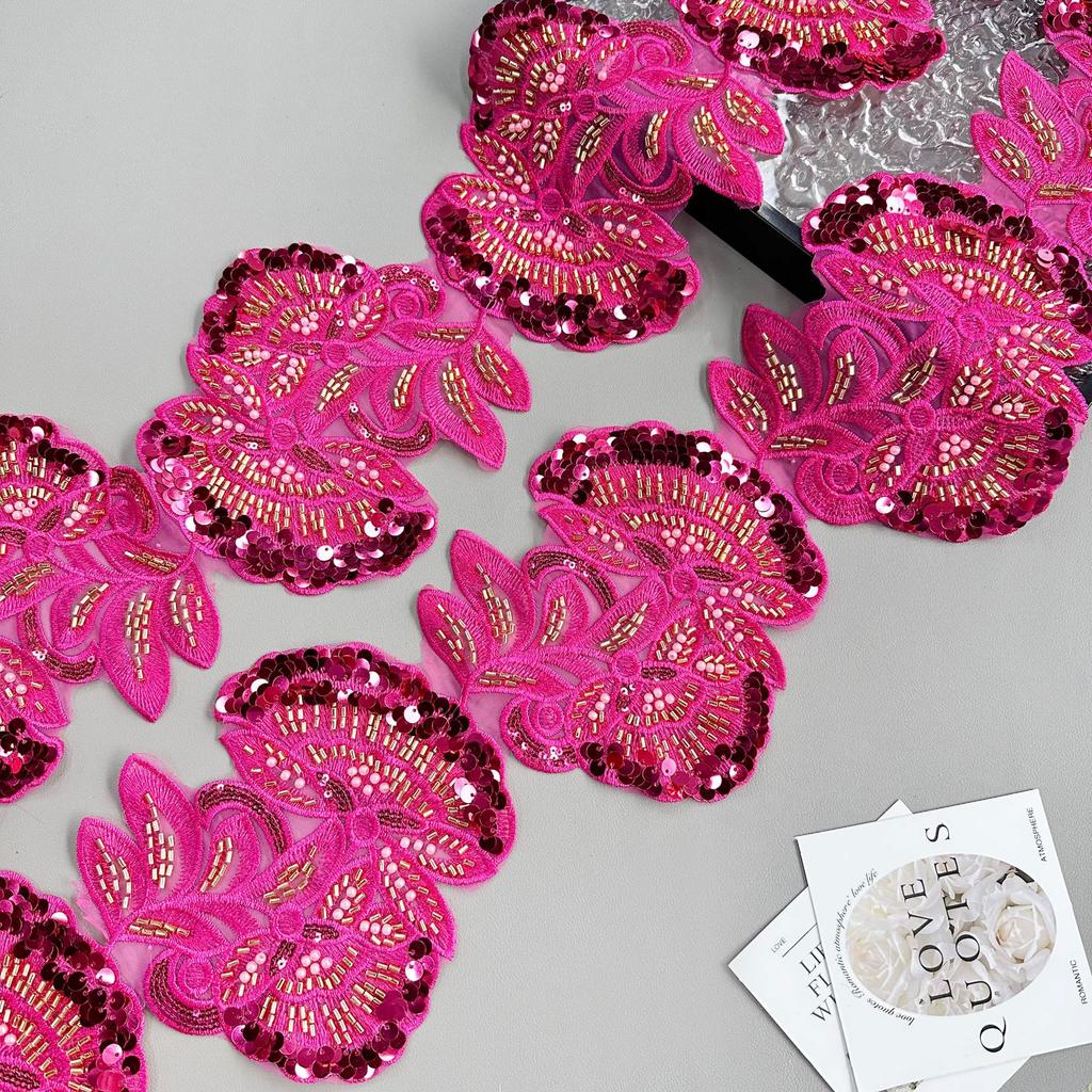 Heavy Industry Multi-Color Mesh Yarn Bead Sequin Embroidery Flower Patch Lace Decoration Ethnic Style Dress Clothing Cloth Sticker