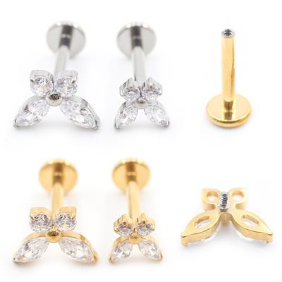 1PC Tytan Wewnętrznie Gwintowany Motyl Oko Cyrkon Tragus Helix Labret Lip Rings Chrząstka Ucha Kolczyki Piercing Body Jewelry