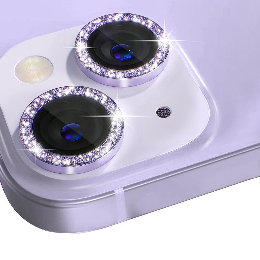 

NORTHJO 1 Set For iPhone 14/14 Plus Glitter Camera Lens Protector Tempered Glass+Metal Individual Ring Cover Film Purple
