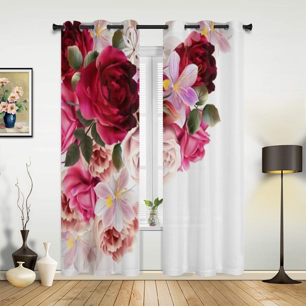 Όμορφες Τριανταφυλλιές Και Υάκινθοι Λουλούδια Κουρτίνες Παραθύρου Για Σαλόνι Πολυτελής Διακόσμηση Υπνοδωματίου Κουρτίνες Επεξεργασία Παραθύρου Κουζίνας