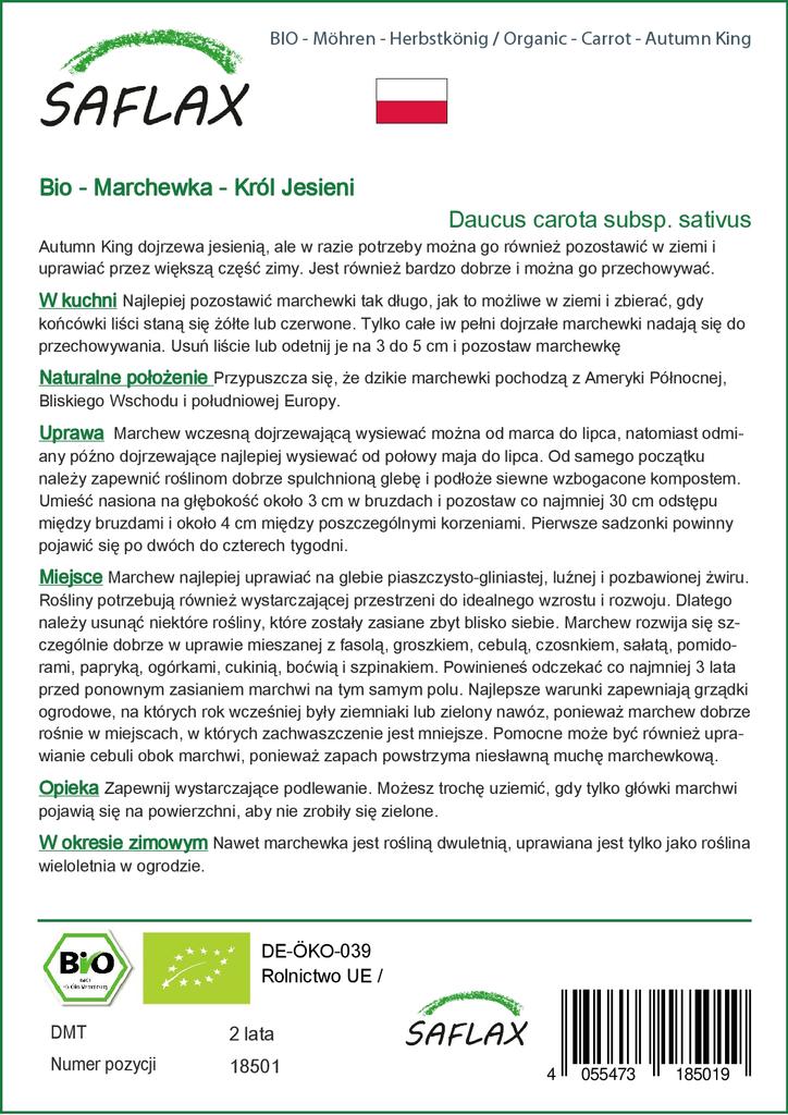 SAFLAX Garden In the Bag - Organic - Carrot - Autumn King - 1000 Seeds - With Substrate In a Fitting Stand Up Bag - Daucus Carota