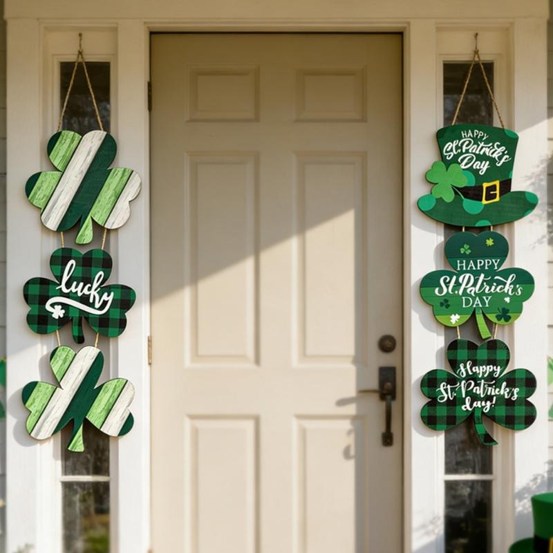 Irish Festival Decoration Wood Shamrock Door Sign Hanging Ornament for Front Door Mantels Tree Holiday Party Decoration