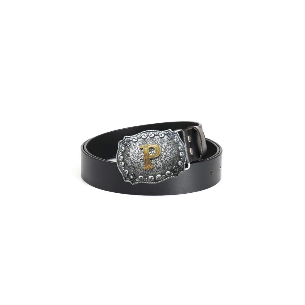 Men's Retro Leather Belt with Alloy Buckle, Two-Layer Cowhide, Simple P Letter Design