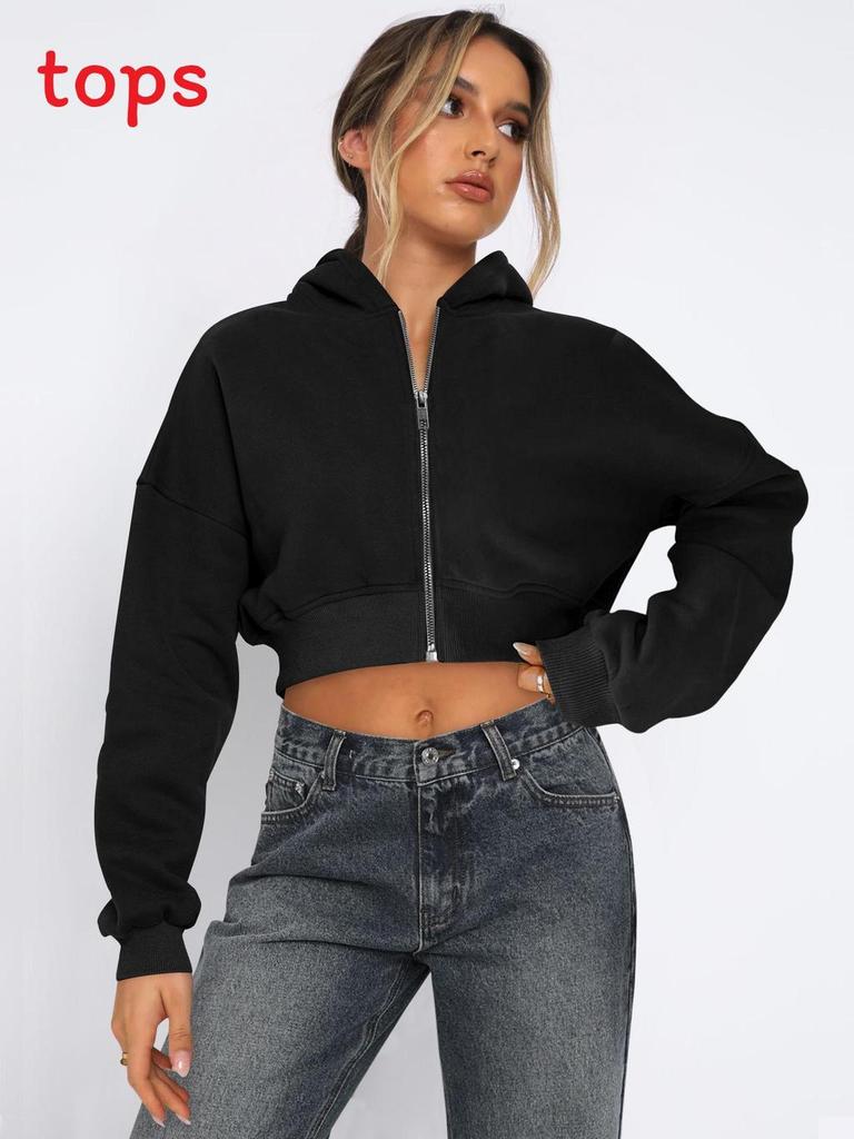 Streetwear Womens Short Sleeve Hoodie With Zipper For Fall Winter Casual Wear