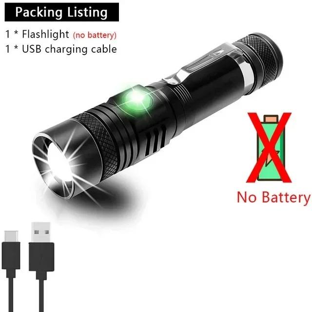 Outdoor Tactical Zoom Camping Waterproof Flash Light Aluminum Alloy Portable Torch Powerful LED Flashlight USB ReChargeable