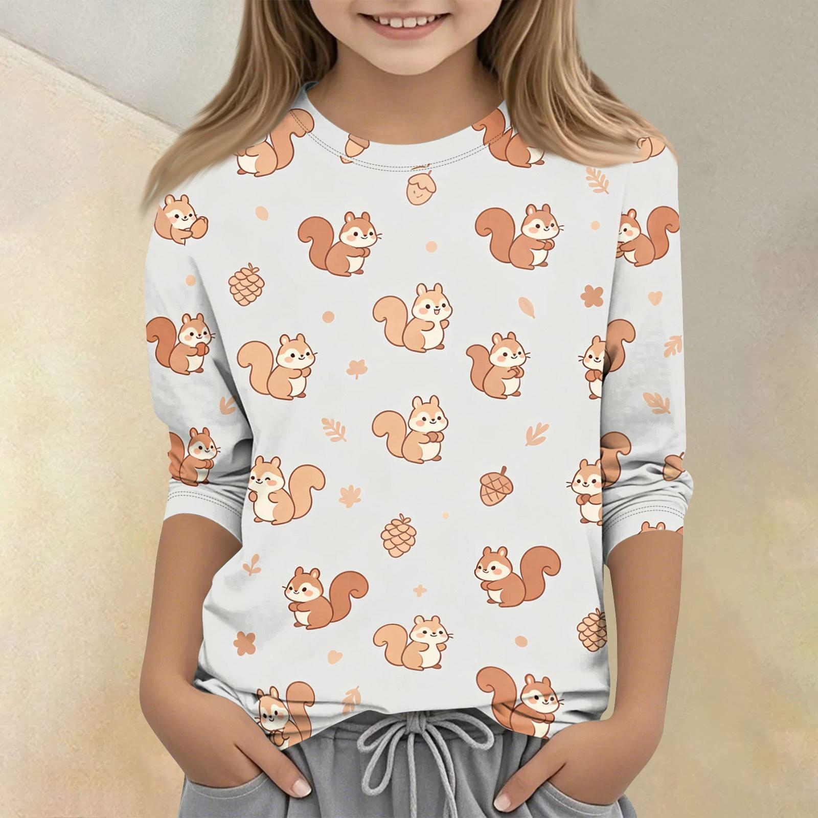 

Kids Animal Print Crew Neck Three Quarter Sleeve Casual T-Shirt Soft Fabric Comfortable Fit Suitable for Everyday Wear 110 бежевый