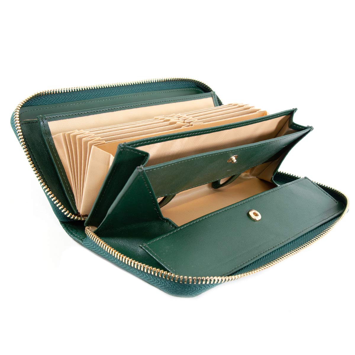 

RafiCaro Women s Garcon Wallet, Cowhide Leather Long Wallet, Green, Receipt and Coin Compartment, Box-Shaped, Coin-Through, Large Capacity, Green