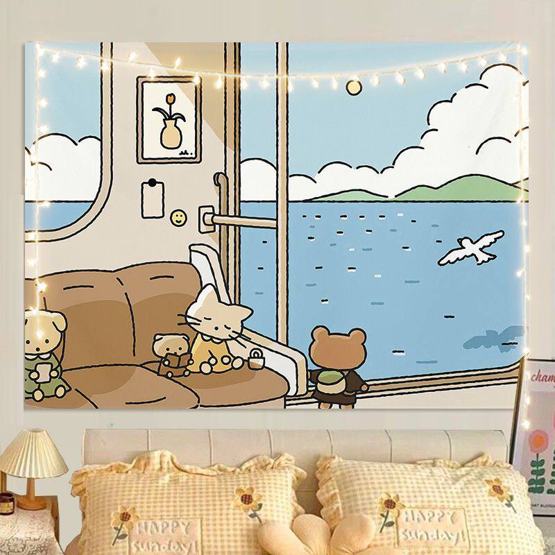 Cute Cartoon Wall Tapestry Healing Decor Unique Art Hanging Cloth for Bedroom Living Room Decor