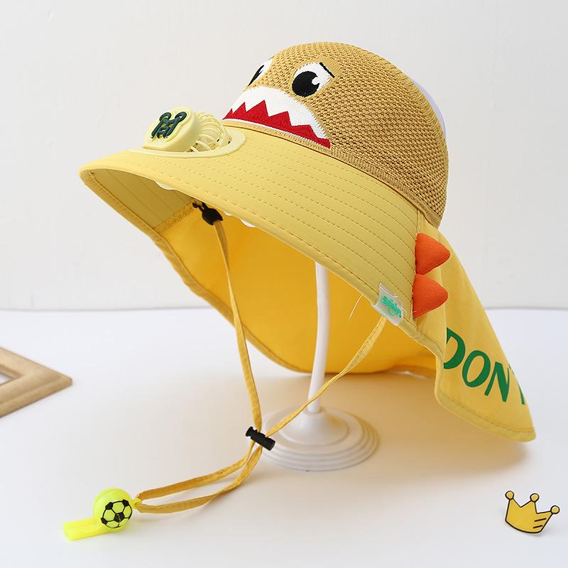 Dziecięcy Kapelusz z Wentylatorem Lato Chłopiec Outdoor Kapelusz Przeciwsłoneczny z Szerokim Rondem Dziewczynka Kapelusz Chroniący Przed Słońcem z Szalem z Pustym Wierzchem Ochrona UV