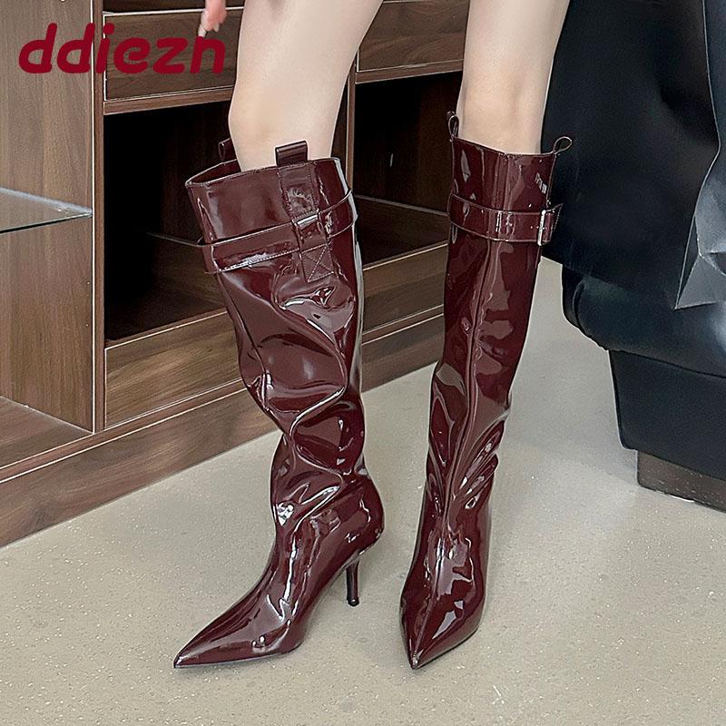 Fashion Fashion Pointed Toe Women Knee High Modern Boots With Thin Heels Shoes Party Ladies Long Chelsea Boots Female Pumps Shoes Lady