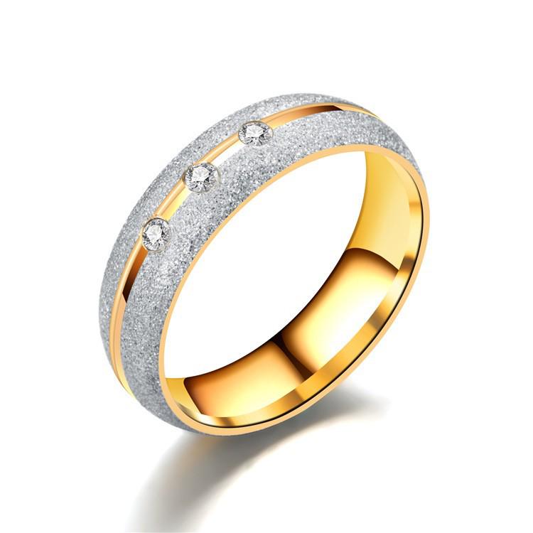Stylish Frosted Titanium Steel Couples' Rings with Inlaid Diamonds – Versatile and Trendy Design for Men and Women