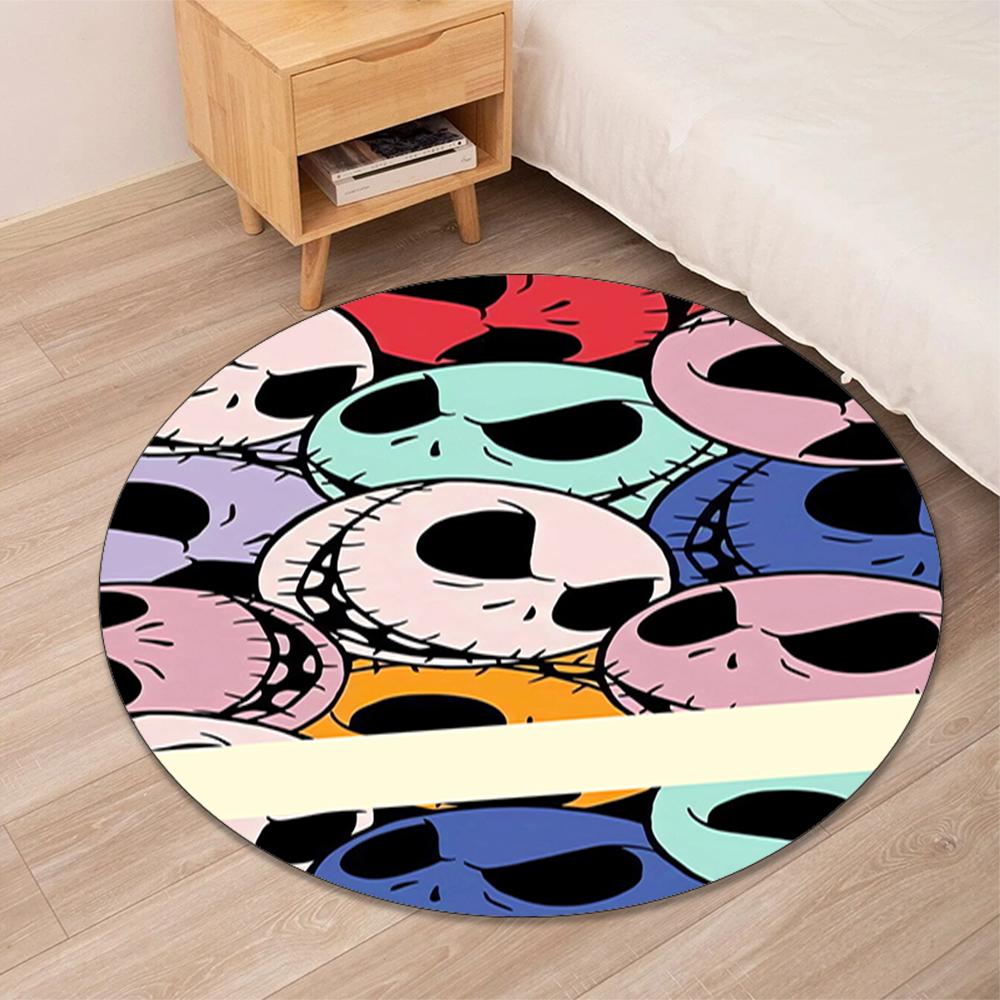 The Nightmare Before Christmas Printed Round Rug Carpet Chair Rug Area Rug Entryway Doormats,for Office Chair Living Room Bedroom Kitchen Room.