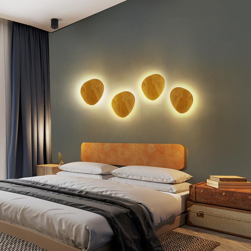 Nordic Japanese Solid Wood LED Wall Lamp for Bedroom, Living Room, or Hallway.
