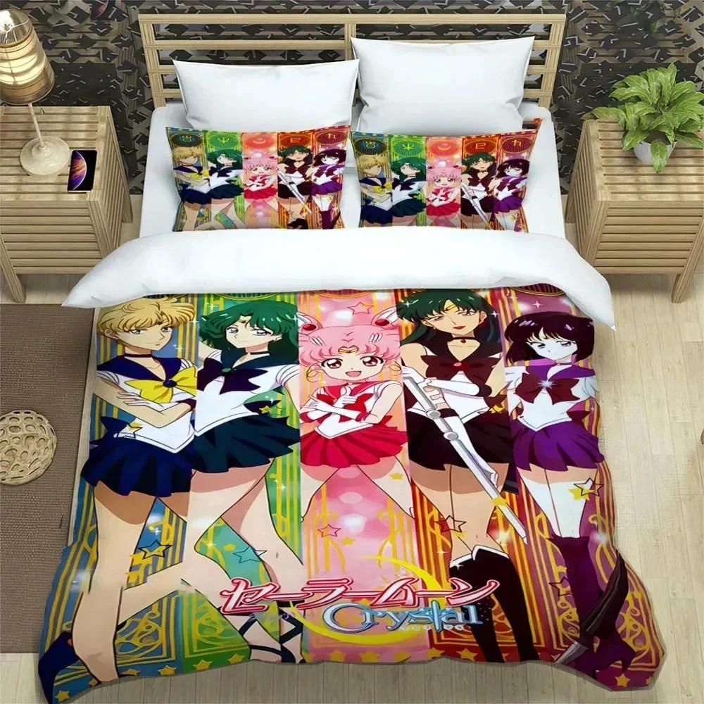 Anime S-Sailor Moon Bedding Set,Duvet Cover Comforter Bed Set Quilt Cover Pillowcase,King Queen Twin Size Boys Girls Adults
