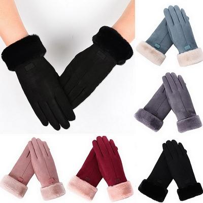 New Women's Gloves Autumn and Winter Warm Cute Suede Full Finger Gloves Women's Outdoor Sports Glove Screen