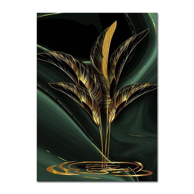 Gold Leaves  Wall Art Canvas Prints Modern Art Posters and Prints Abstract Black Canvas Painting Wall Pictures Fofr Living Room