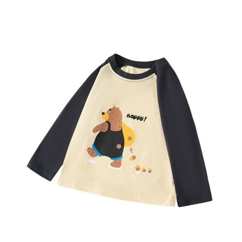 Kids Pure Cotton Bear Long Sleeves T-Shirt Spring and Autumn Boys and Girls round Neck Tops Baby Pullover Raglan Sleeve Clothes