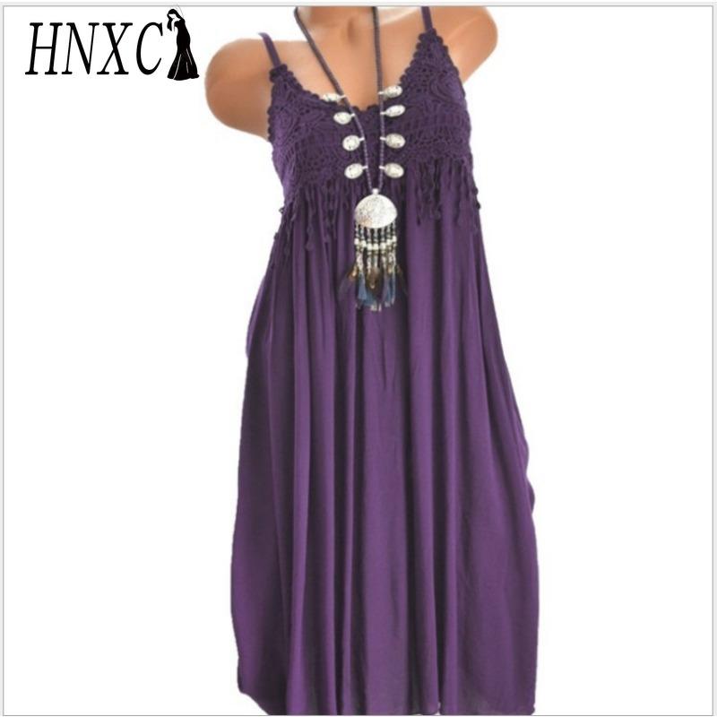 HNXC Women's Fashion Summer Spring Solid Color Print Sleeveless Suspenders High Waist Casual Dresses