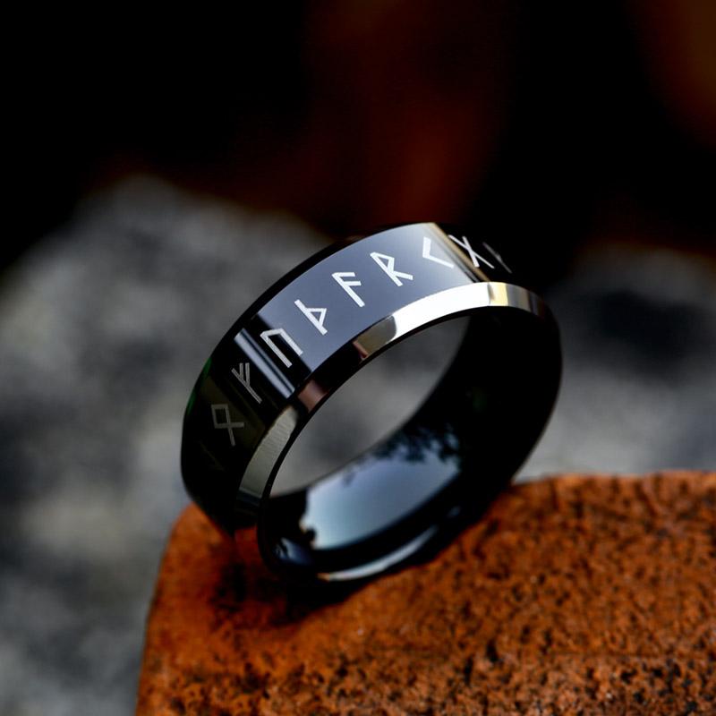 

BEIER 2023 New Design Viking Nordin Runes Amulet Tungsten Rings Engagement Couple Round 8mm Ring Fashion Jewelry Gift 13 чорний