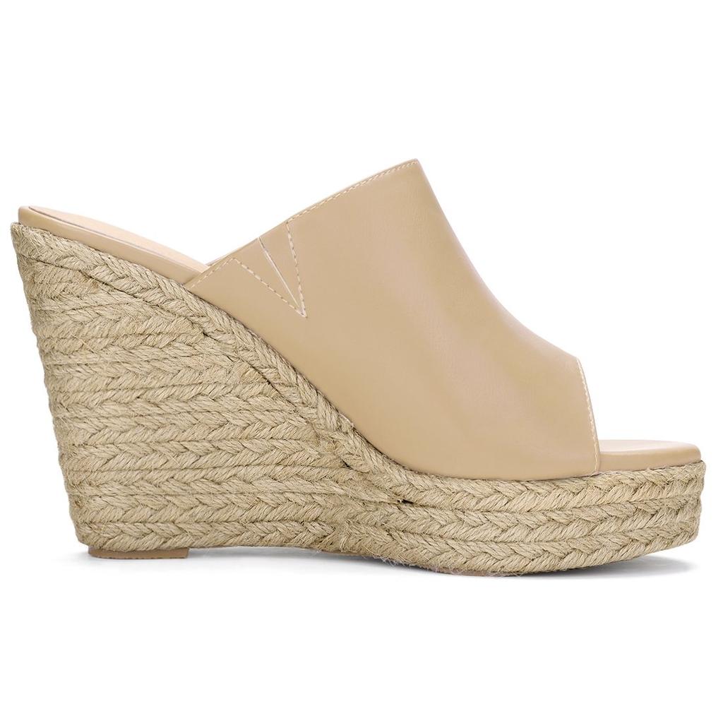 Allegra K Damplattformmules, Öppen tå, Kilklack, Nude, Storlek 24cm