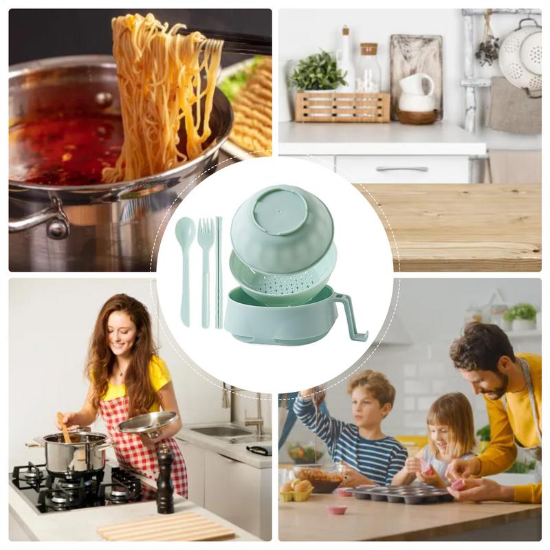 Ramen Cooker Bowl Set Large Capacity Instant Noodles Bowl 6X Rapid Ramen Noodle Bowl PP With Lid Chopsticks Spoons Fork For Soup