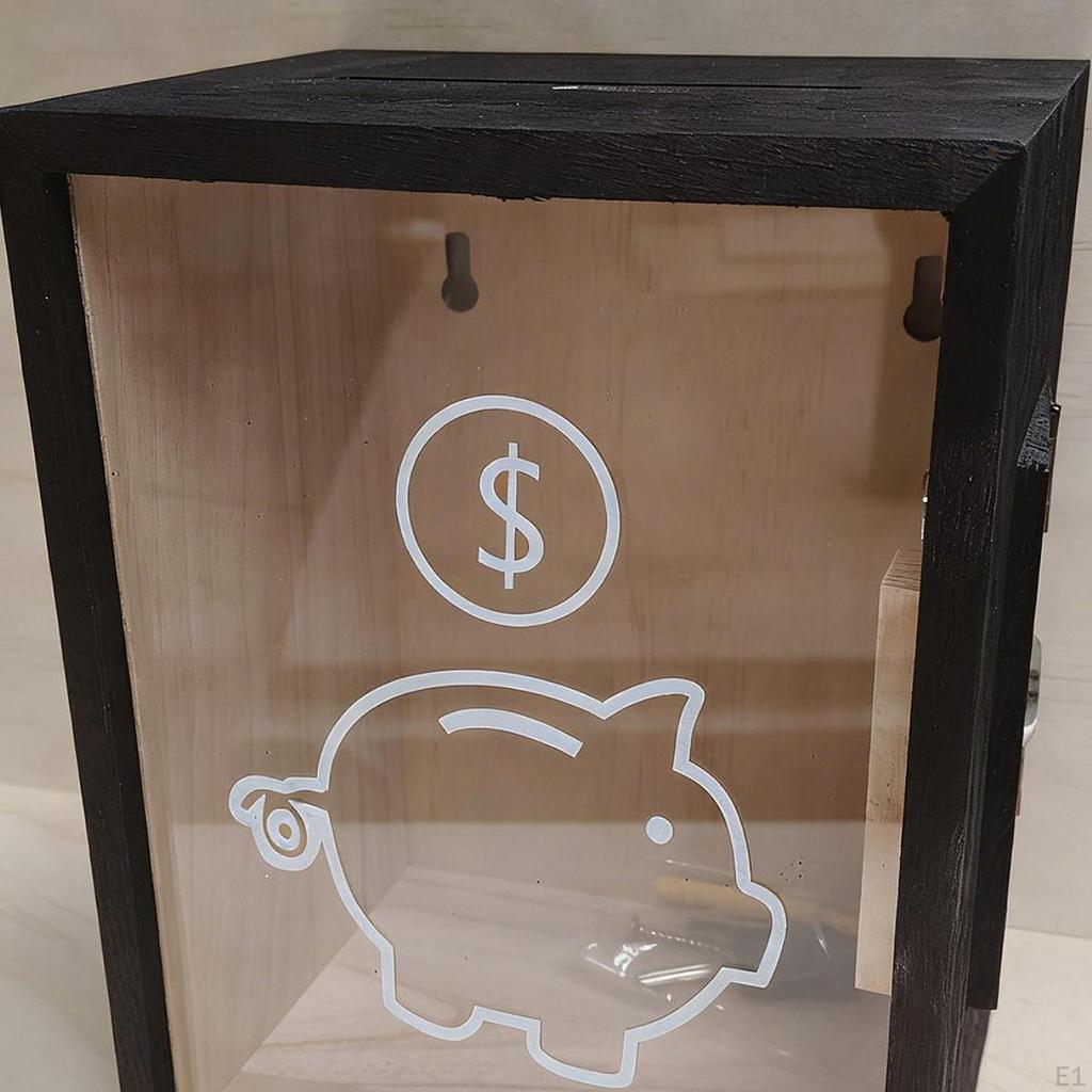 Wooden Money Saving Jar Container Portable Large Capacity Lockable with Piggy Bank for Adults ,