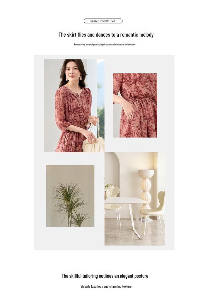 Elegant Printed Tie-Waist A-line Midi Dress